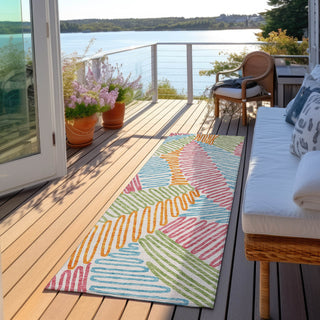 Piper Looms Chantille Floral ACN904 White Machine Washable Area Rug Runner Outdoor Lifestyle Image Feature