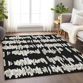 Piper Looms Chantille Stripes ACN905 Black Machine Washable Area Rug Lifestyle Image Feature