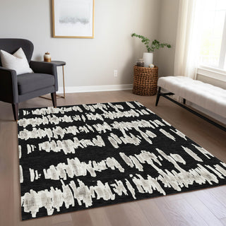 Piper Looms Chantille Stripes ACN905 Black Machine Washable Area Rug Lifestyle Image Feature