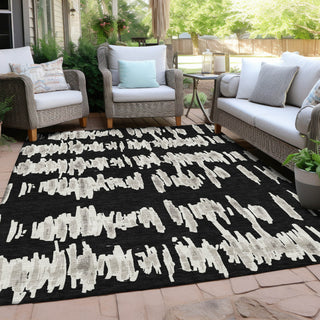 Piper Looms Chantille Stripes ACN905 Black Machine Washable Area Rug Outdoor Lifestyle Image Feature