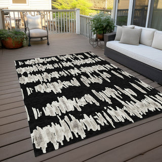 Piper Looms Chantille Stripes ACN905 Black Machine Washable Area Rug Outdoor Lifestyle Image Feature