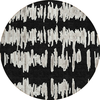 Piper Looms Chantille Stripes ACN905 Black Machine Washable Area Rug Round Main Image