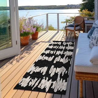Piper Looms Chantille Stripes ACN905 Black Machine Washable Area Rug Runner Outdoor Lifestyle Image Feature