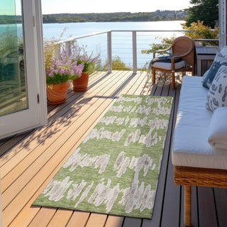 Piper Looms Chantille Stripes ACN905 Green Machine Washable Area Rug Runner Outdoor Lifestyle Image Feature