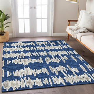 Piper Looms Chantille Stripes ACN905 Navy Machine Washable Area Rug Lifestyle Image Feature