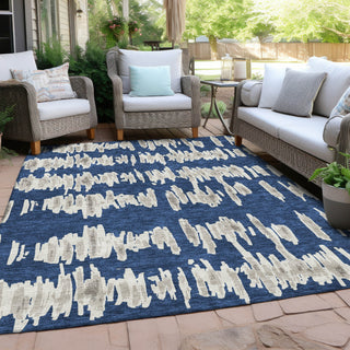 Piper Looms Chantille Stripes ACN905 Navy Machine Washable Area Rug Outdoor Lifestyle Image Feature