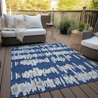 Piper Looms Chantille Stripes ACN905 Navy Machine Washable Area Rug Outdoor Lifestyle Image Feature