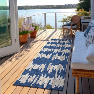 Piper Looms Chantille Stripes ACN905 Navy Machine Washable Area Rug Runner Outdoor Lifestyle Image Feature