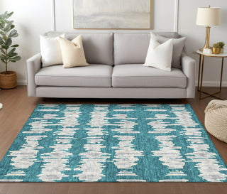 Piper Looms Chantille Stripes ACN905 Teal Machine Washable Area Rug Lifestyle Image Feature