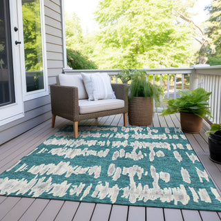 Piper Looms Chantille Stripes ACN905 Teal Machine Washable Area Rug Outdoor Lifestyle Image Feature