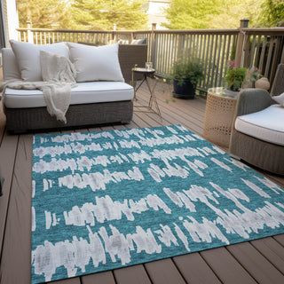 Piper Looms Chantille Stripes ACN905 Teal Machine Washable Area Rug Outdoor Lifestyle Image Feature