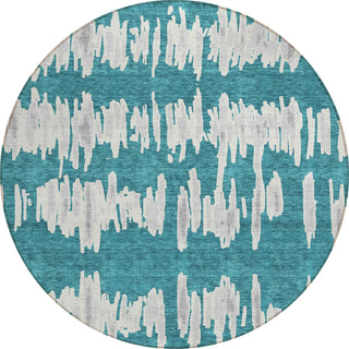 Piper Looms Chantille Stripes ACN905 Teal Machine Washable Area Rug Round Main Image