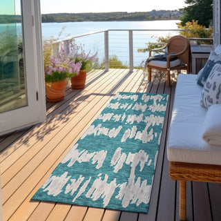 Piper Looms Chantille Stripes ACN905 Teal Machine Washable Area Rug Runner Outdoor Lifestyle Image Feature