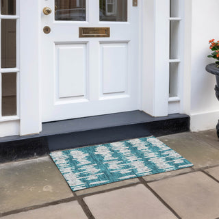 Piper Looms Chantille Stripes ACN905 Teal Machine Washable Area Rug Scatter Outdoor Lifestyle Image Feature
