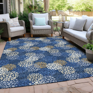 Piper Looms Chantille Circles ACN908 Navy Machine Washable Area Rug Outdoor Lifestyle Image Feature