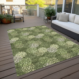 Piper Looms Chantille Circles ACN908 Olive Machine Washable Area Rug Outdoor Lifestyle Image Feature