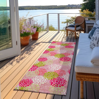 Piper Looms Chantille Circles ACN908 Pink Machine Washable Area Rug Runner Outdoor Lifestyle Image Feature