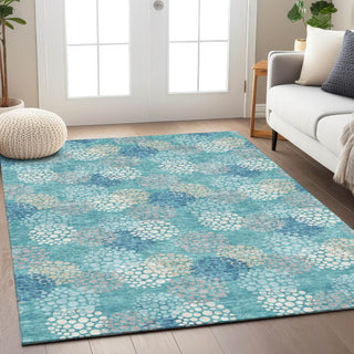 Piper Looms Chantille Circles ACN908 Teal Machine Washable Area Rug Lifestyle Image Feature