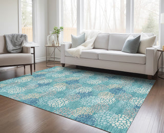 Piper Looms Chantille Circles ACN908 Teal Machine Washable Area Rug Lifestyle Image Feature