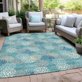 Piper Looms Chantille Circles ACN908 Teal Machine Washable Area Rug Outdoor Lifestyle Image Feature
