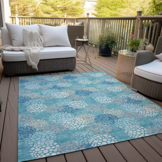 Piper Looms Chantille Circles ACN908 Teal Machine Washable Area Rug Outdoor Lifestyle Image Feature