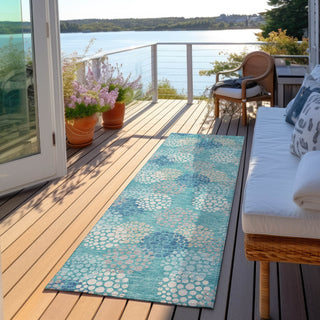 Piper Looms Chantille Circles ACN908 Teal Machine Washable Area Rug Runner Outdoor Lifestyle Image Feature