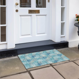 Piper Looms Chantille Circles ACN908 Teal Machine Washable Area Rug Scatter Outdoor Lifestyle Image Feature