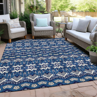Piper Looms Chantille Moroccan ACN909 Navy Machine Washable Area Rug Outdoor Lifestyle Image Feature