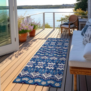 Piper Looms Chantille Moroccan ACN909 Navy Machine Washable Area Rug Runner Outdoor Lifestyle Image Feature