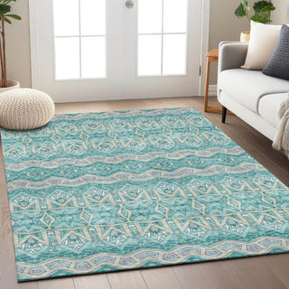 Piper Looms Chantille Moroccan ACN909 Teal Machine Washable Area Rug Lifestyle Image Feature