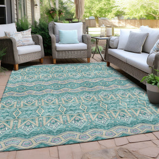 Piper Looms Chantille Moroccan ACN909 Teal Machine Washable Area Rug Outdoor Lifestyle Image Feature