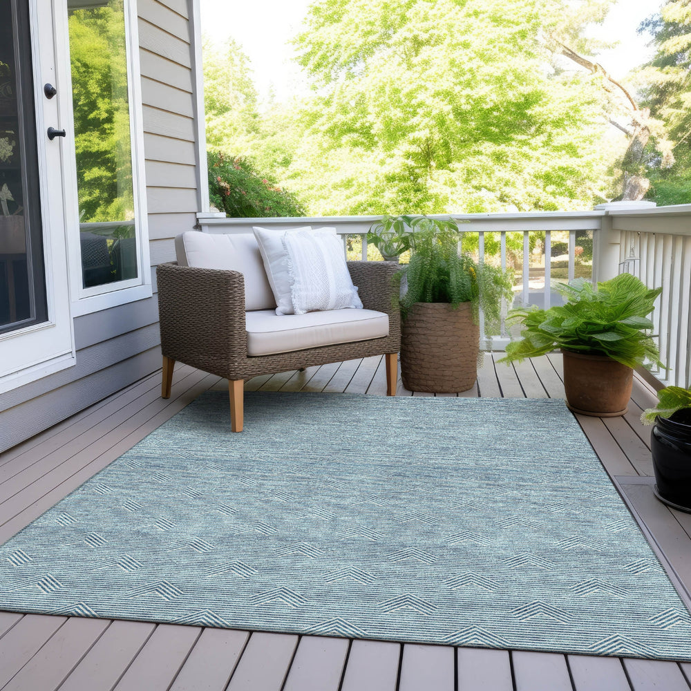 Piper Looms Chantille Arrows ACN910 Teal Machine Washable Area Rug Outdoor Lifestyle Image Feature