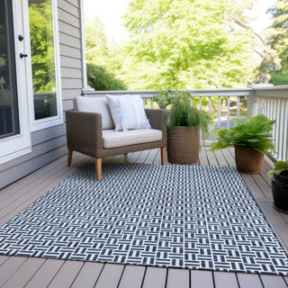 Piper Looms Chantille Geometric ACN911 Navy Machine Washable Area Rug Outdoor Lifestyle Image Feature