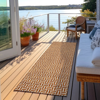 Piper Looms Chantille Geometric ACN911 Paprika Machine Washable Area Rug Runner Outdoor Lifestyle Image Feature