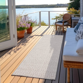 Piper Looms Chantille Geometric ACN911 Taupe Machine Washable Area Rug Runner Outdoor Lifestyle Image Feature