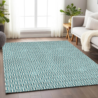 Piper Looms Chantille Geometric ACN911 Teal Machine Washable Area Rug Lifestyle Image Feature