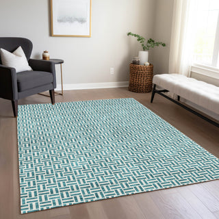 Piper Looms Chantille Geometric ACN911 Teal Machine Washable Area Rug Lifestyle Image Feature