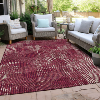 Piper Looms Chantille Geometric ACN912 Burgundy Machine Washable Area Rug Outdoor Lifestyle Image Feature