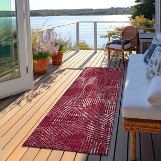 Piper Looms Chantille Geometric ACN912 Burgundy Machine Washable Area Rug Runner Outdoor Lifestyle Image Feature