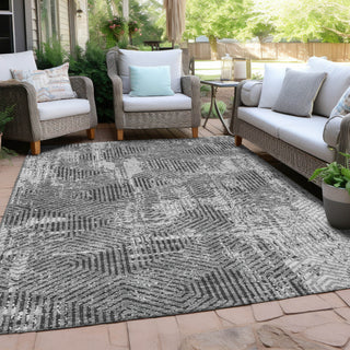 Piper Looms Chantille Geometric ACN912 Gray Machine Washable Area Rug Outdoor Lifestyle Image Feature