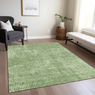 Piper Looms Chantille Geometric ACN912 Green Machine Washable Area Rug Lifestyle Image Feature