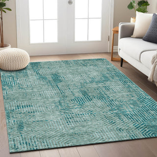 Piper Looms Chantille Geometric ACN912 Teal Machine Washable Area Rug Lifestyle Image Feature
