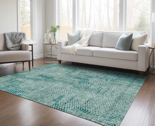 Piper Looms Chantille Geometric ACN912 Teal Machine Washable Area Rug Lifestyle Image Feature