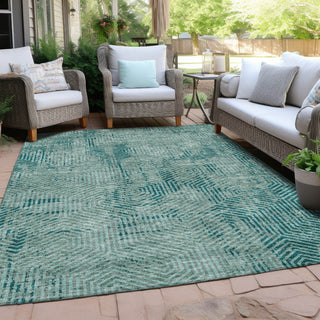 Piper Looms Chantille Geometric ACN912 Teal Machine Washable Area Rug Outdoor Lifestyle Image Feature