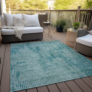 Piper Looms Chantille Geometric ACN912 Teal Machine Washable Area Rug Outdoor Lifestyle Image Feature