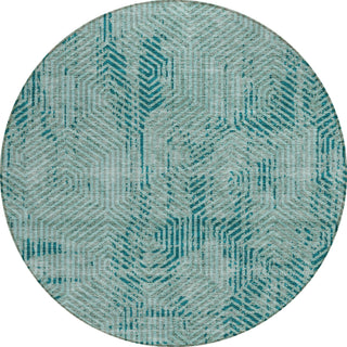 Piper Looms Chantille Geometric ACN912 Teal Machine Washable Area Rug Round Main Image