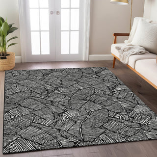 Piper Looms Chantille Floral ACN913 Black Machine Washable Area Rug Lifestyle Image Feature