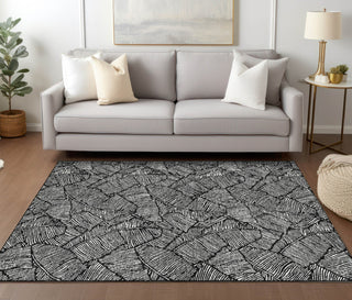 Piper Looms Chantille Floral ACN913 Black Machine Washable Area Rug Lifestyle Image Feature