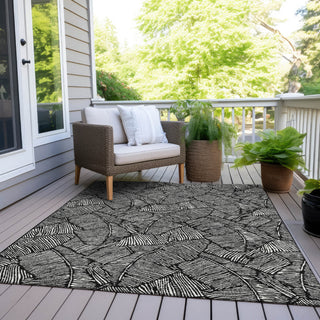 Piper Looms Chantille Floral ACN913 Black Machine Washable Area Rug Outdoor Lifestyle Image Feature
