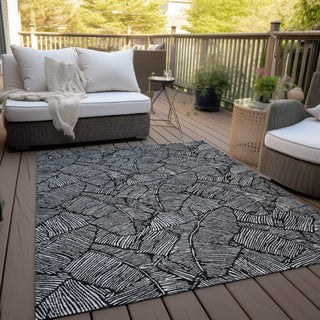 Piper Looms Chantille Floral ACN913 Black Machine Washable Area Rug Outdoor Lifestyle Image Feature